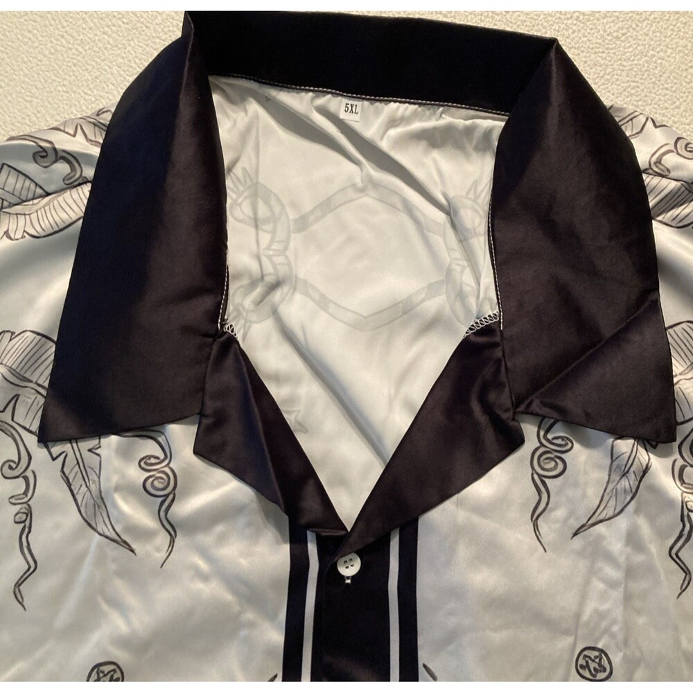 Custom Made Silk Like Lounge Shirt Size 5XL Geometric Design White/Black Classic - Picture 4 of 7
